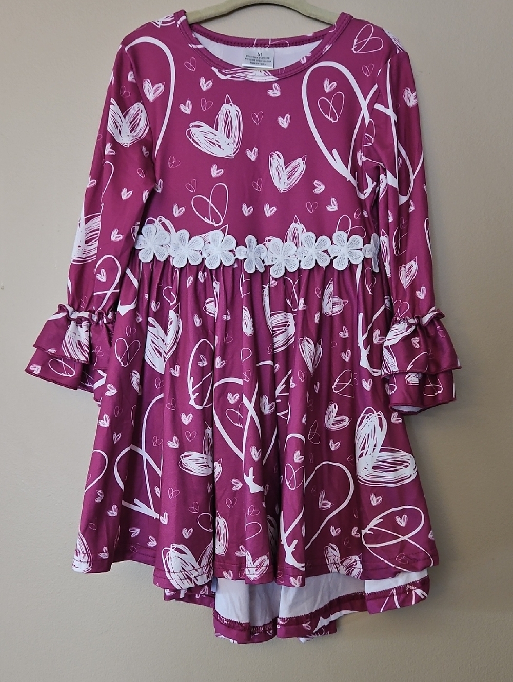Cotton Purple & White Heart High Low Toddler Sz 3T-4T M Dress